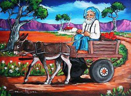 CRAZY R1!!! Original Stella Pelser - "Boland - Ou man op Donkie karretjie - Mark toe!" - 400  x 300