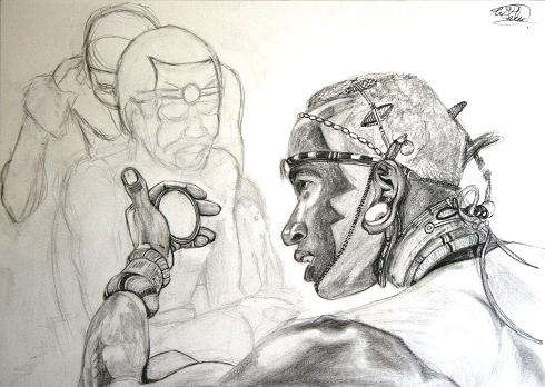 Original Pencil Drawing by Waldo Pelser - "Masai Warrior" - A3 (420 x 297mm)