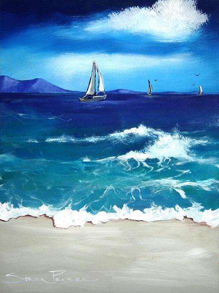CRAZY R1!!! Original Stella Pelser - "Sea-scape with Sail Boat 02" - 400  x 300