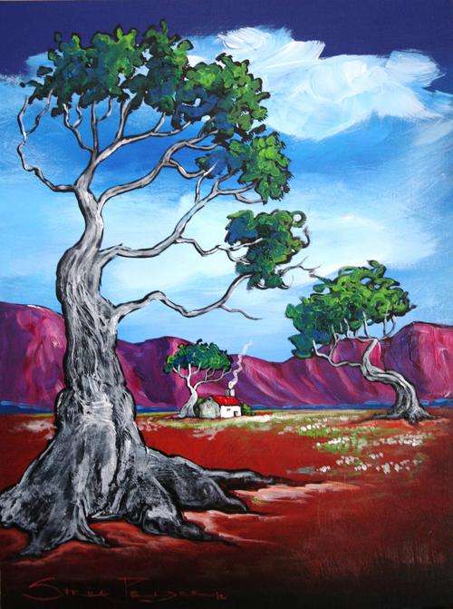 - INVESTMENT ART  - Original Stella Pelser (1976-) "Boland - Rooidak huisie!" 400 x 300