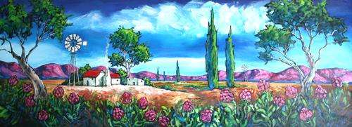 Original Stella Pelser (1970-)" Bolandse Proteas!" LARGE - 122 x 45 cm , Not Framed.