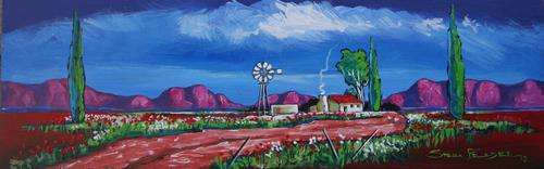 Original Stella Pelser (1970) - "Boland - "My Plaas Pad verby die Windpomp!" size 475 x 150 x 6mm