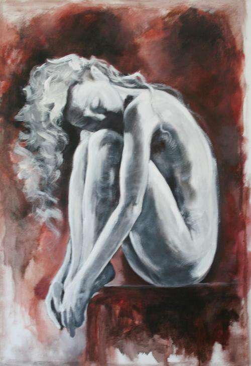 An Original Stella Pelser (1970-)  "Nude - Silent Reflections" Large, 80 x 55cm on Canvas