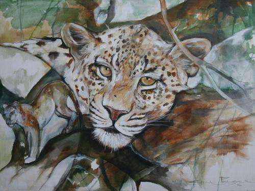 INVESTMENT ART- Original Stella Pelser(1970-) "The Leopard"- Large 800 x 600mm,Canvas - Not Framed.