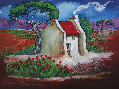 Original Stella Pelser(1970) - "Bolandse Rooi dak Huisie!" 400 x 300 x 6mm