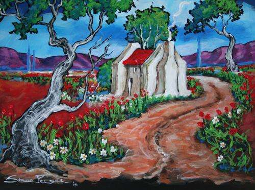 Original Stella Pelser(1970) - "Bolandse Huisie agter die Kronkel Boom!" 400 x 300 x 6mm