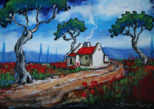 Original Stella Pelser(1970) - Bolandse Opstal langs die Plaas Pad!" 400 x 300 x 6mm