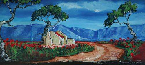 Original Stella Pelser(1970) - Bolandse Landskap - "Plaas Pad" 490 x 230 x 6mm