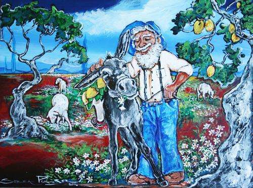 Original Stella Pelser(1970)-"Bolandse Ouman en Donkie - Suurlemoene en Daisies" 400 x 300 x 6mm