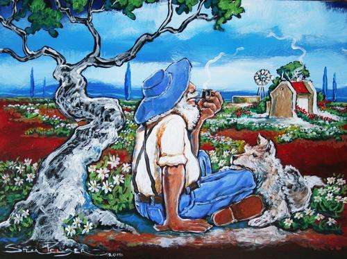 Original Stella Pelser(1970) - "Bolandse Ouman - Ek en Fritz onder die Boom" 400 x 300 x 6mm