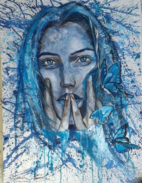 Title :Orginal Artwork by Stella Pelser "Butterfly Kisses" Acrylic on Canvas - Size 70cm x 53cm