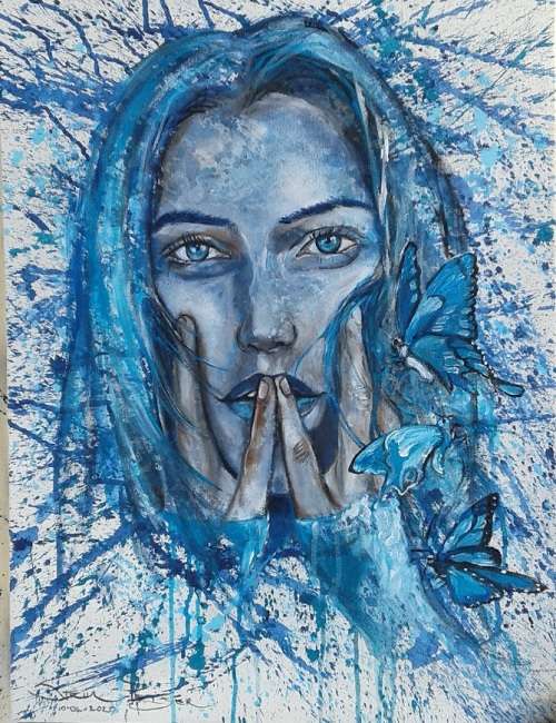 Title :Orginal Artwork by Stella Pelser "Butterfly Kisses" Acrylic on Canvas - Size 70cm x 53cm