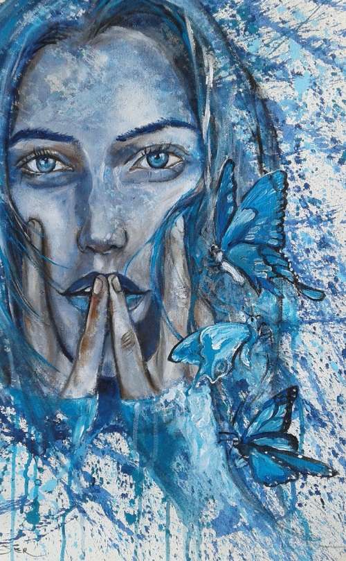 Title :Orginal Artwork by Stella Pelser "Butterfly Kisses" Acrylic on Canvas - Size 70cm x 53cm