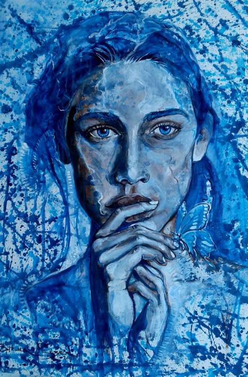 Title :Orginal Artwork by Stella Pelser "Gentle Observer" Acrylic on Canvas - Size 70cm x 53cm