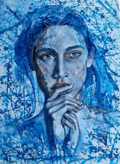 Title :Orginal Artwork by Stella Pelser "Gentle Observer" Acrylic on Canvas - Size 70cm x 53cm