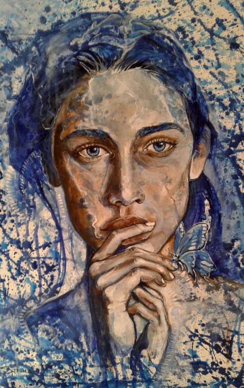 Title :Orginal Artwork by Stella Pelser "Gentle Observer" Acrylic on Canvas - Size 70cm x 53cm