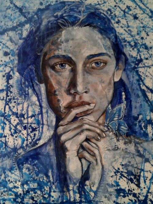 Title :Orginal Artwork by Stella Pelser "Gentle Observer" Acrylic on Canvas - Size 70cm x 53cm