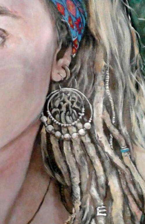 Title :Orginal Artwork by Stella Pelser "Hippie Girl " Acrylic on Canvas - Size 75cm x 100cm