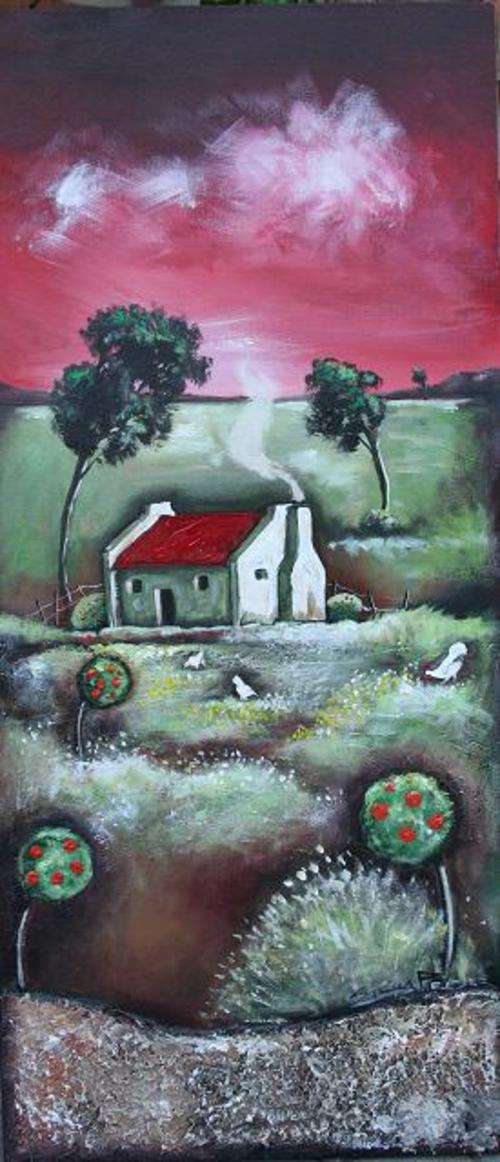 Orginal Painting - Must See!!! " The Farm House" - 900x400x25mm - By Stella Pelser