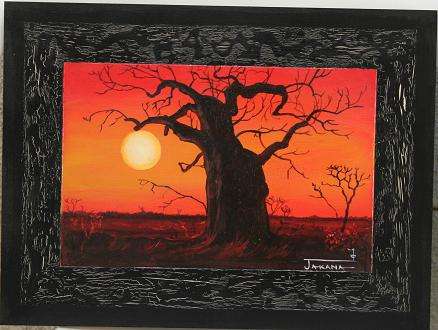 Jakana - Orginal Painting - By Stella Pelser " Sunset with Baobab nr. 013" - 400 x 300