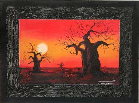 Jakana - Orginal Painting - By Stella Pelser " Sunset with Baobab nr. 014" - 400 x 300