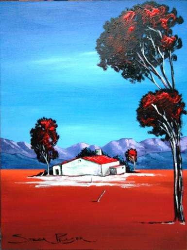 Original painting by Stella Pelser - "Karoo Farmhouse  02" - 400 x 300