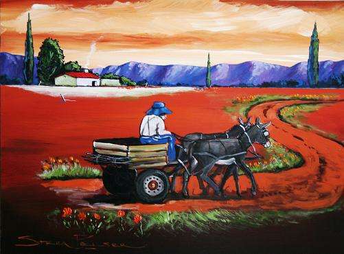 Original painting by Stella Pelser - "Donkie Karretjie in die Boland 01" 400 x 300