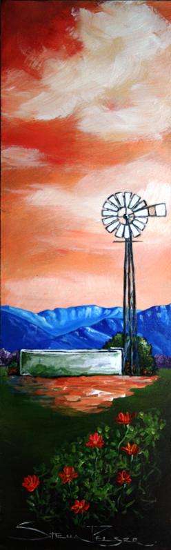 Original painting by Stella Pelser - "Boland Drome - Windpomp 01 " 475 x 150