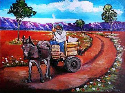 Original painting by Stella Pelser - "Donkie Karretjie in die Boland 02" 400 x 300