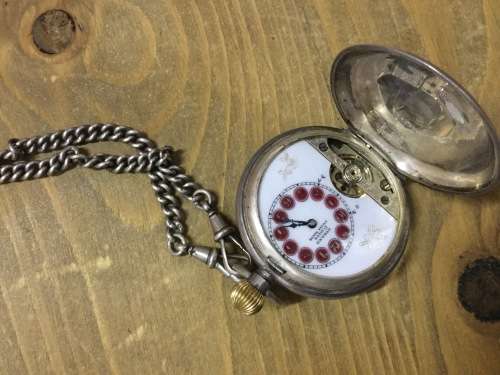 Strand 8 Days Swiss Rarest Hallmarked Silver Pocket Watch with Hallmarked Fob Chain 133 Grams