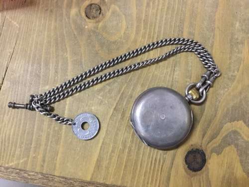 Strand 8 Days Swiss Rarest Hallmarked Silver Pocket Watch with Hallmarked Fob Chain 133 Grams