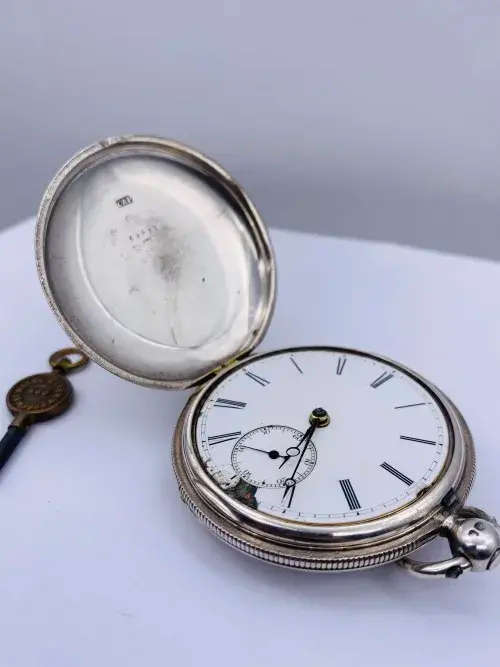Magnificient Solid Silver Swiss Pocketwatch with Key Rare Valuable Collectors very Heavy