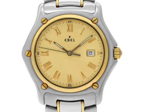 EBEL 1911 Solid 18 Carat Bezel and Stainless Self Deploy Clasp Immaculate Condition 34 MM X 34 MM .