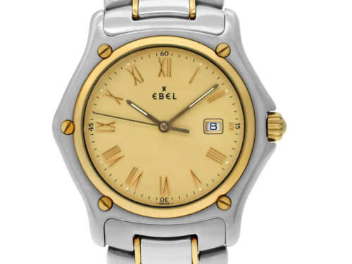 EBEL 1911 Solid 18 Carat Bezel and Stainless Self Deploy Clasp Immaculate Condition 34 MM X 34 MM .