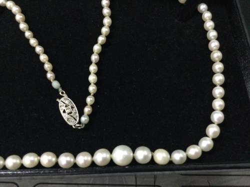 Estate Sale Magnificient Graded Pearls with 9 Carat Whitegold Clasp and Rose cut diamonds.