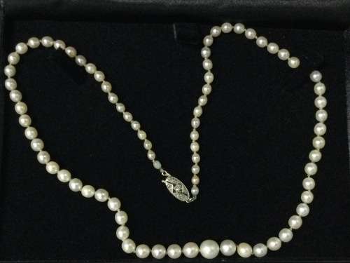 Estate Sale Magnificient Graded Pearls with 9 Carat Whitegold Clasp and Rose cut diamonds.