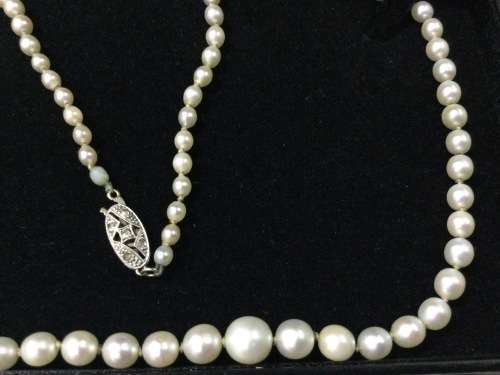 Estate Sale Magnificient Graded Pearls with 9 Carat Whitegold Clasp and Rose cut diamonds.