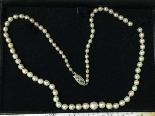 Estate Sale Magnificient Graded Pearls with 9 Carat Whitegold Clasp and Rose cut diamonds.