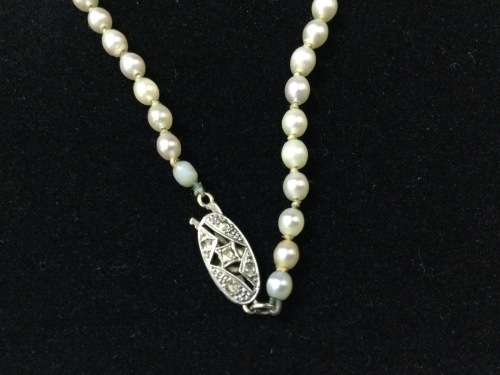 Estate Sale Magnificient Graded Pearls with 9 Carat Whitegold Clasp and Rose cut diamonds.