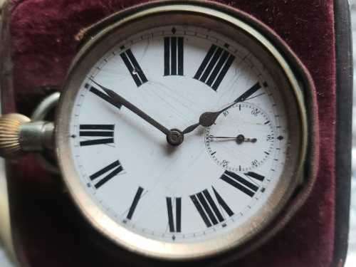 HALLMARKED ANTIQUE GOLIATH LARGE POCKET WATCH IN HALLMARKED SILVER CASE