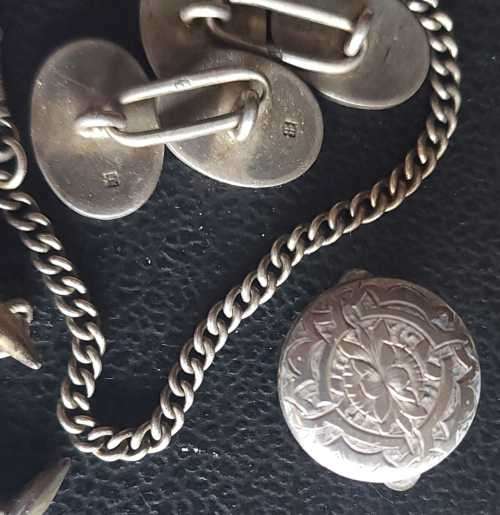 HALLMARKED MAGNIFICIENT SET FOB CHAIN AND CUFFLINKS SOLID SILVER