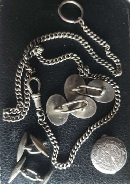 HALLMARKED MAGNIFICIENT SET FOB CHAIN AND CUFFLINKS SOLID SILVER