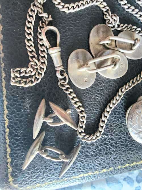 HALLMARKED MAGNIFICIENT SET FOB CHAIN AND CUFFLINKS SOLID SILVER