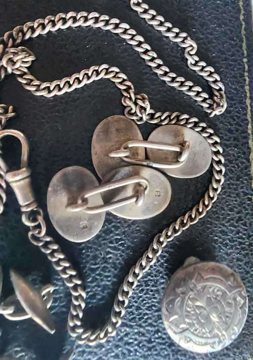 HALLMARKED MAGNIFICIENT SET FOB CHAIN AND CUFFLINKS SOLID SILVER