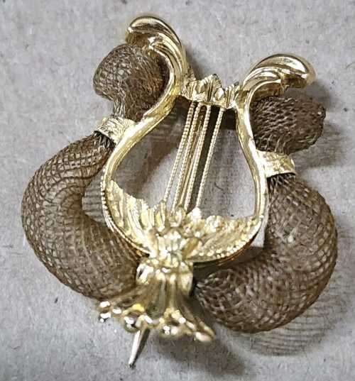 18 Carat Solid GOLD Victorian Mourning Harp Brooch with Real Hair Never to Be Foumd . Approx 7 Grams
