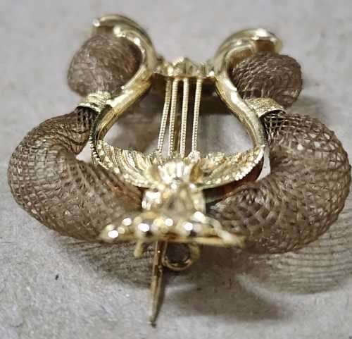 18 Carat Solid GOLD Victorian Mourning Harp Brooch with Real Hair Never to Be Foumd . Approx 7 Grams
