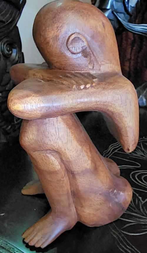 Magnificient 2 x Carved Designer The Thinker Statues Wood
