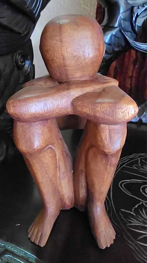 Magnificient 2 x Carved Designer The Thinker Statues Wood