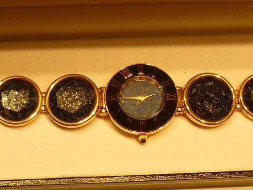 **R5000** SWISS JACOBSON LAPIS LAZULI 24 KT/P BRACELET WATCH RARE