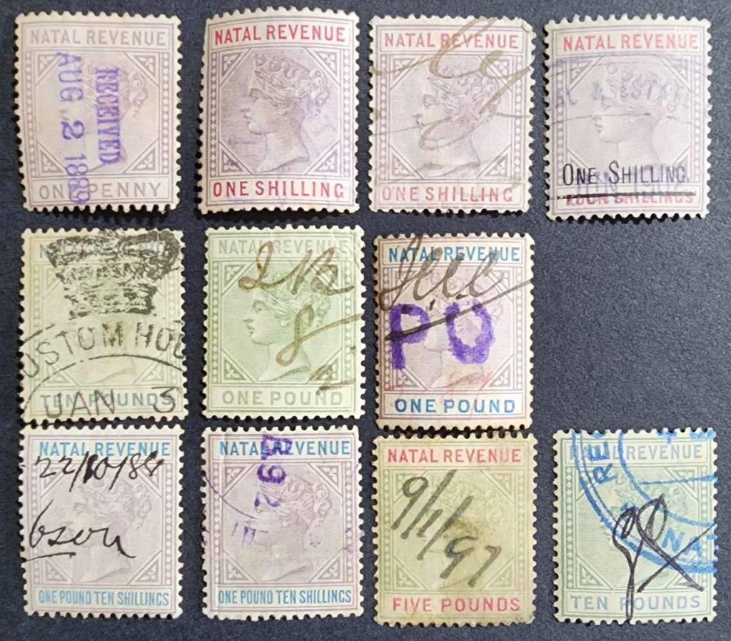 Natal Revenue Queen Victoria 1 penny - £10 fine used o  stock card